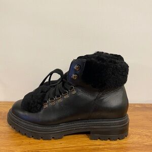 Elena Solano Black Faux Fur Lace Up Booties